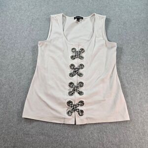 International Concepts White Lace Up Grommet Tank Top XS Coquette Plaid